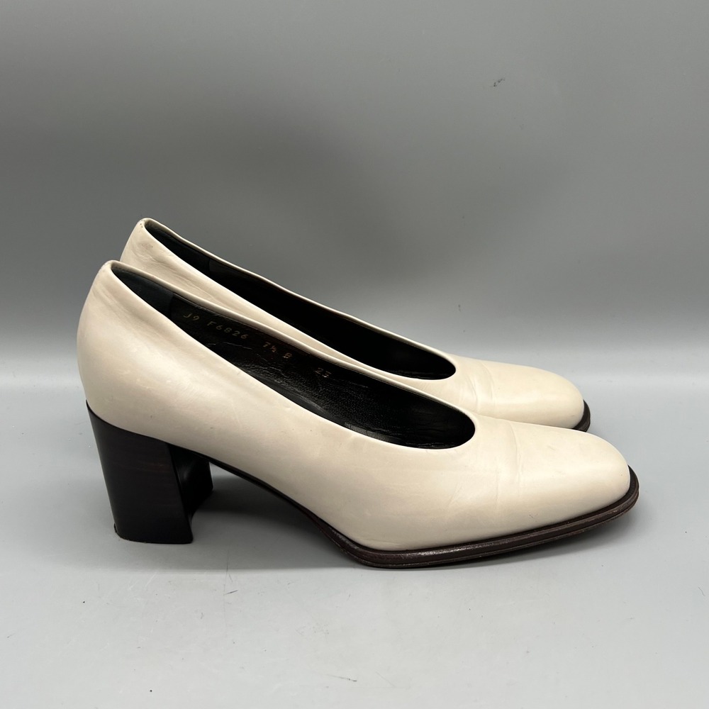 Cole Haan Shoes Women 7.5 Cream Leather Block Heel Square Toe Pumps Vintage Y2K